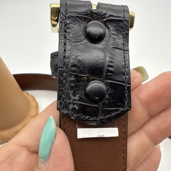 Men's TORINO Italian Embossed Croc Calf Leather Black Belt Sz 36 Made In USA - Picture 9 of 15